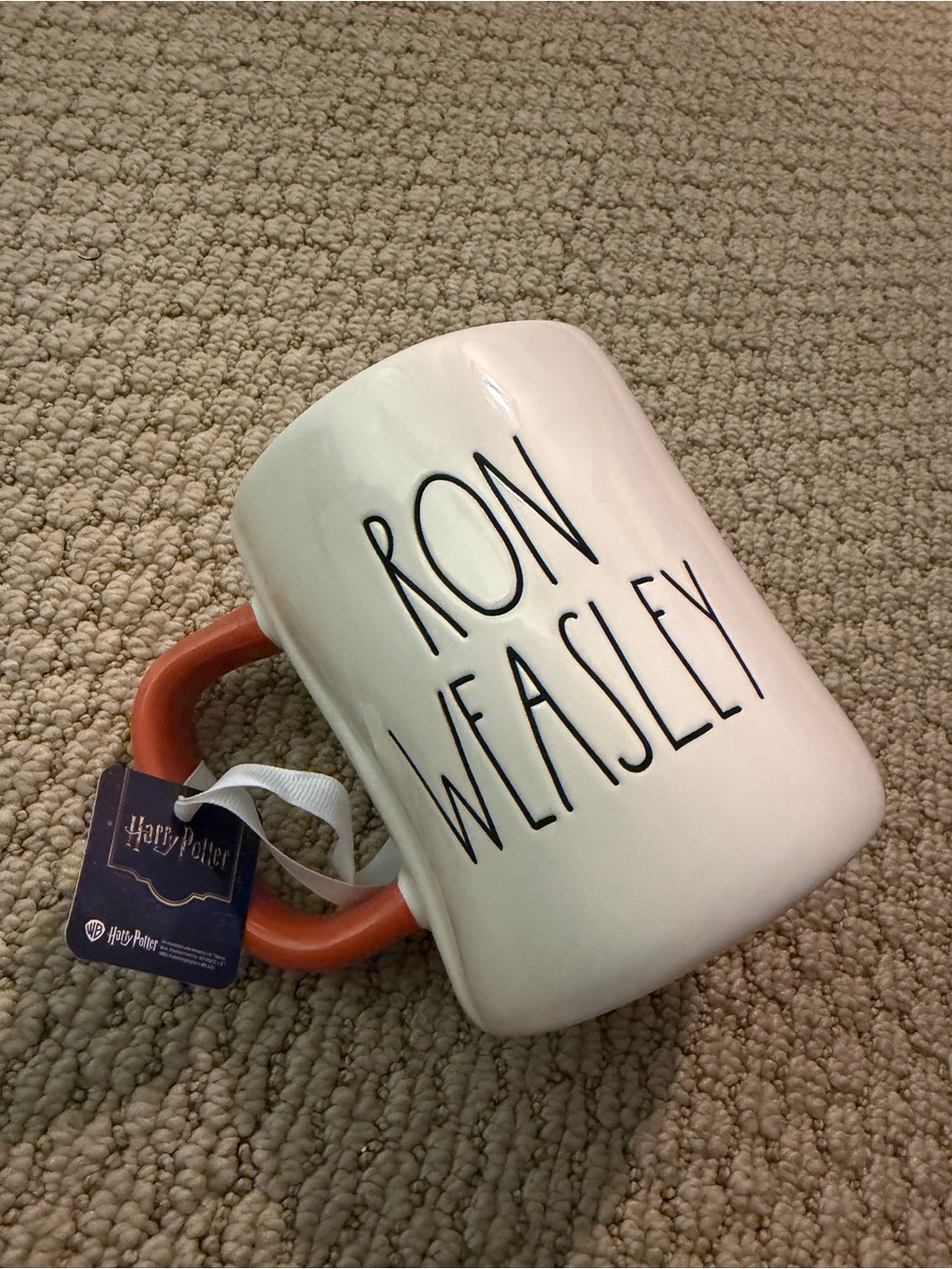 Rae Dunn- Ron Weasley Ceramic Mug - White with Orange Handle